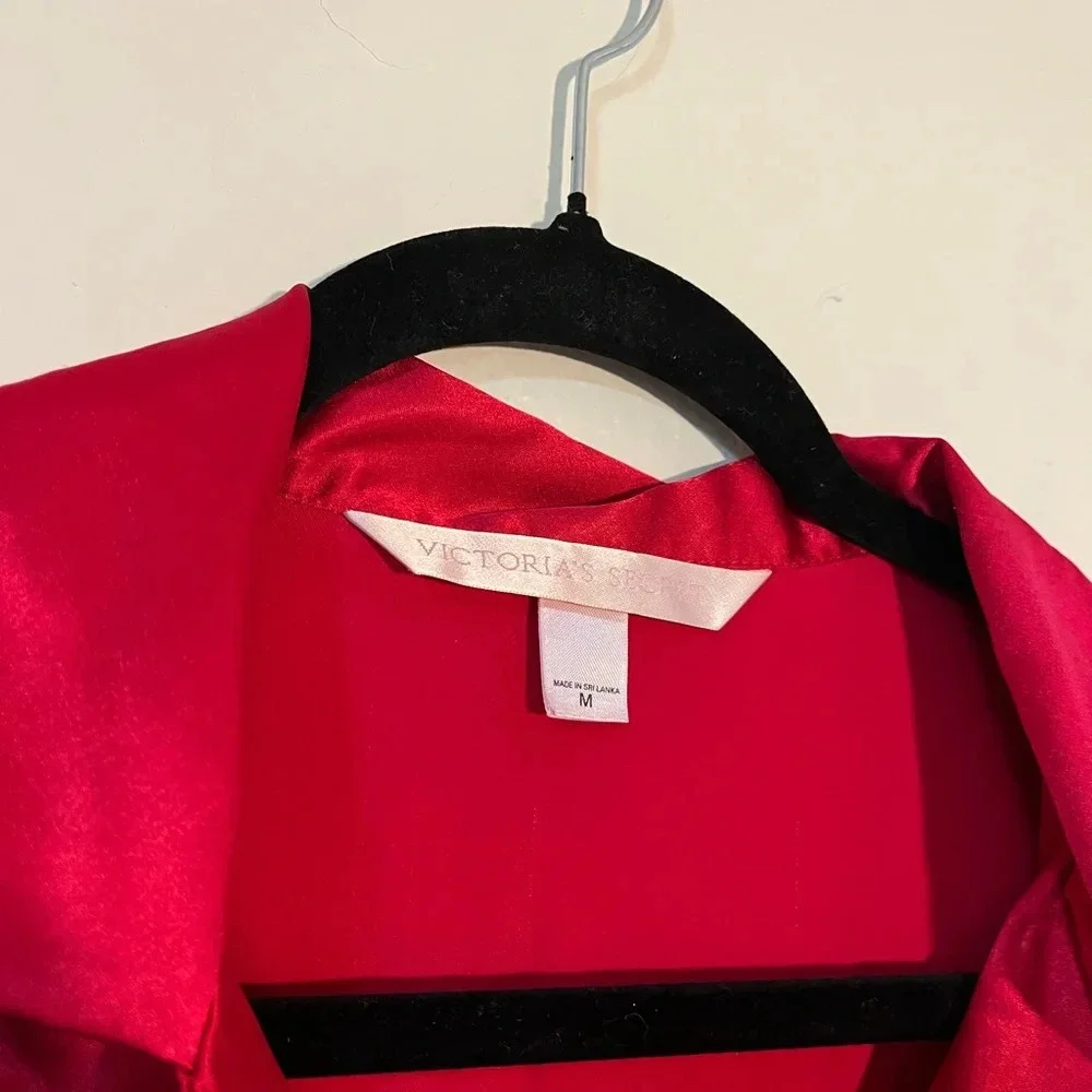 Vintage 90s-00s Victoria Secret Red Silky Satin Sleep Shirt Size Medium Y2K Sexy
